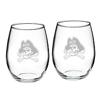 ECU Pirates 2-Piece 21oz. Stemless Wine Glass Set