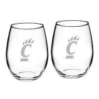 Cincinnati Bearcats 2-Piece 21oz. Stemless Wine Glass Set