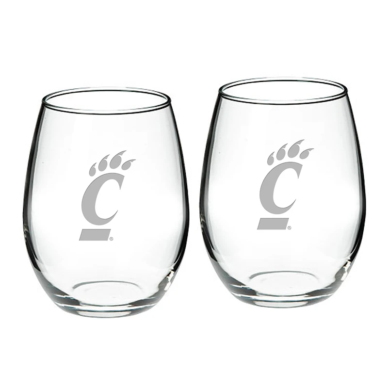 Cincinnati Bearcats 2-Piece 21oz. Stemless Wine Glass Set