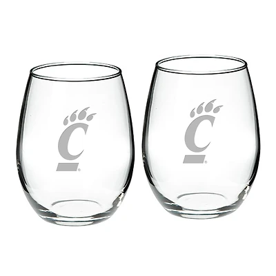 Cincinnati Bearcats 2-Piece 21oz. Stemless Wine Glass Set