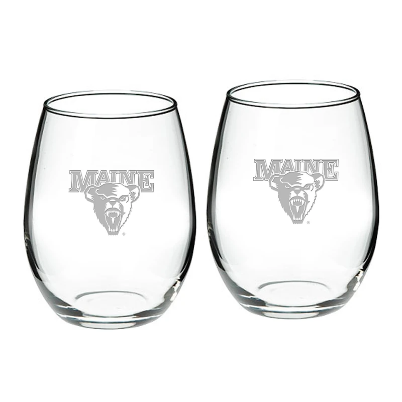 Maine Black Bears 2-Piece 21oz. Stemless Wine Glass Set