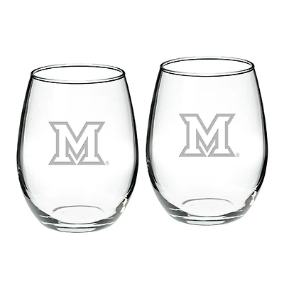 Miami University RedHawks 2-Piece 21oz. Stemless Wine Glass Set