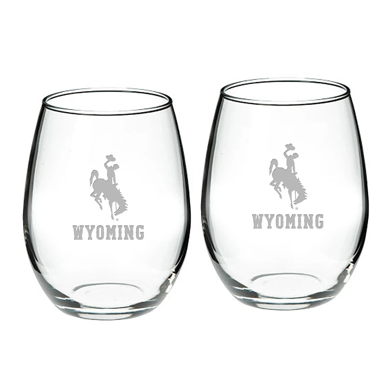 Wyoming Cowboys 2-Piece 21oz. Stemless Wine Glass Set
