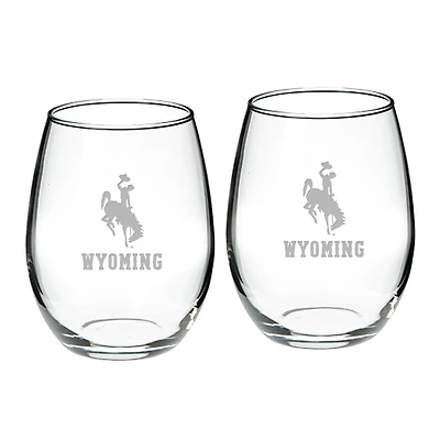 Wyoming Cowboys 2-Piece 21oz. Stemless Wine Glass Set