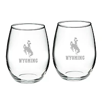 Wyoming Cowboys 2-Piece 21oz. Stemless Wine Glass Set