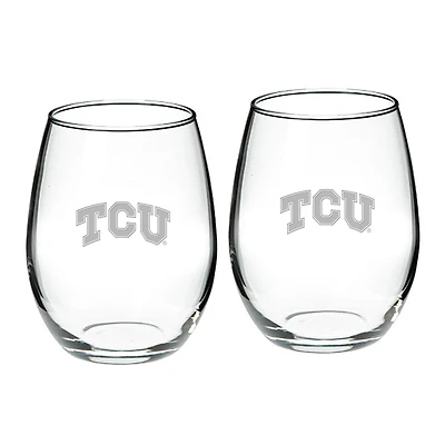 TCU Horned Frogs 2-Piece 21oz. Stemless Wine Glass Set