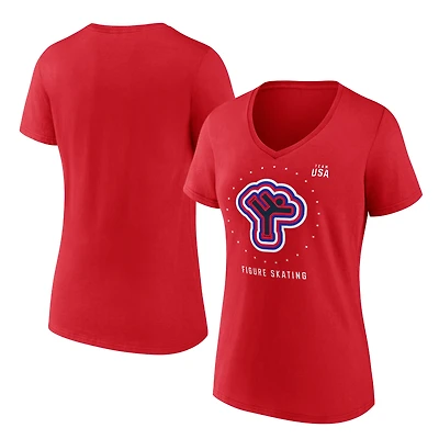 Women's Fanatics Red Team USA Figure Skating V-Neck T-Shirt