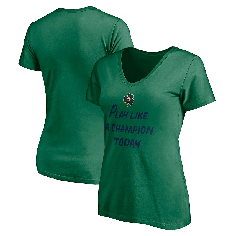 Women's Green Notre Dame Fighting Irish Play Like A Champion Today Shamrock V-Neck T-Shirt