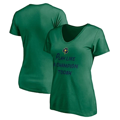 Women's Green Notre Dame Fighting Irish Play Like A Champion Today Shamrock V-Neck T-Shirt