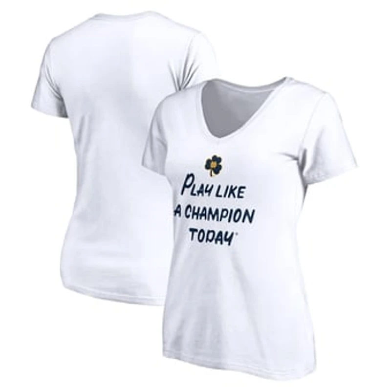 Women's White Notre Dame Fighting Irish Play Like A Champion Today Shamrock V-Neck T-Shirt