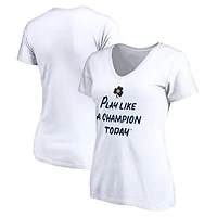 Women's White Notre Dame Fighting Irish Play Like A Champion Today Shamrock V-Neck T-Shirt