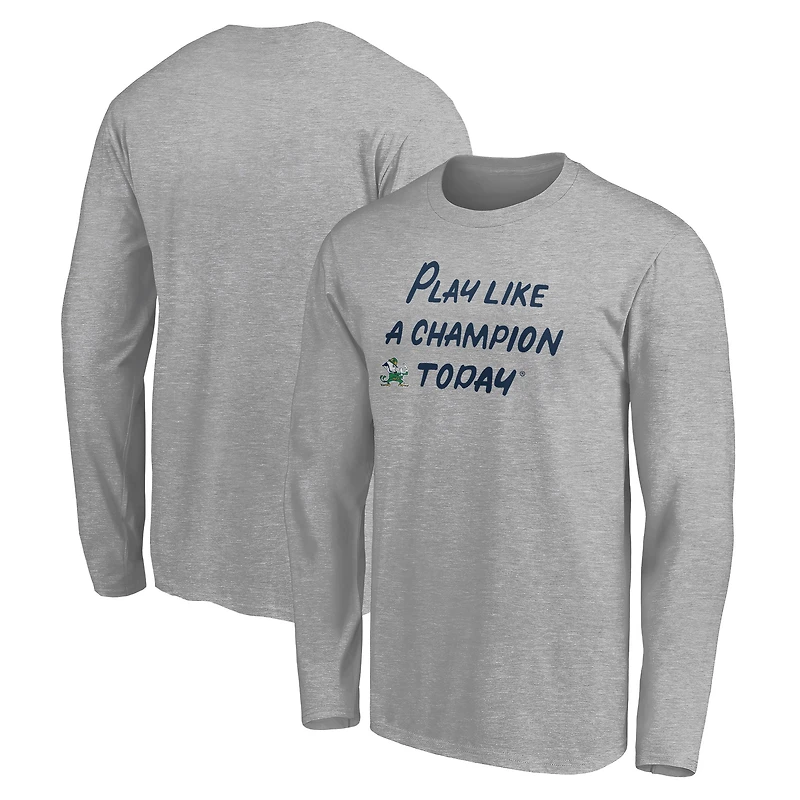 Men's Heathered Gray Notre Dame Fighting Irish Play Like A Champion Today Leprechaun Long Sleeve T-Shirt