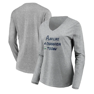 Women's Heathered Gray Notre Dame Fighting Irish Play Like A Champion Today Leprechaun Long Sleeve V-Neck T-Shirt