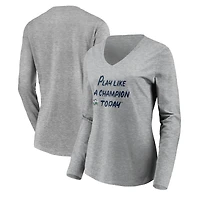 Women's Heathered Gray Notre Dame Fighting Irish Play Like A Champion Today Leprechaun Long Sleeve V-Neck T-Shirt