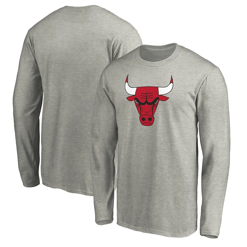 Men's Heathered Gray Chicago Bulls Primary Team Logo Long Sleeve T-Shirt