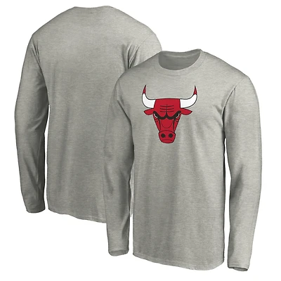 Men's Heathered Gray Chicago Bulls Primary Team Logo Long Sleeve T-Shirt