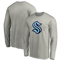 Men's Heathered Gray Seattle Kraken Primary Logo Long Sleeve T-Shirt