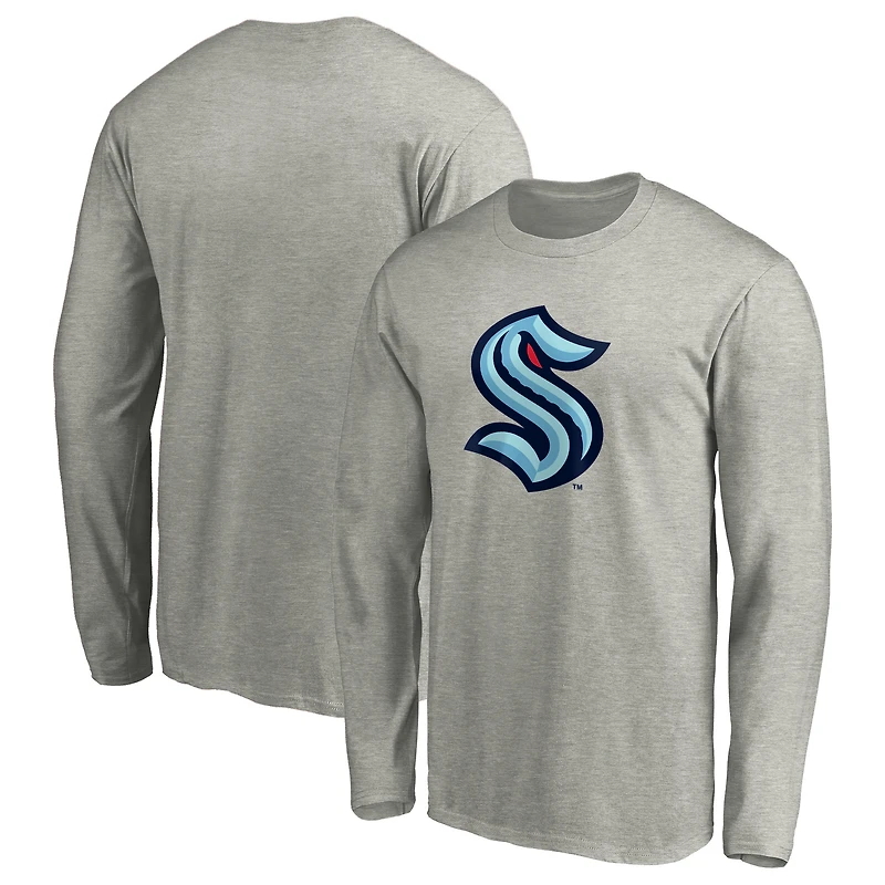 Men's Heathered Gray Seattle Kraken Primary Logo Long Sleeve T-Shirt