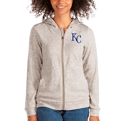 Women's Antigua Oatmeal Kansas City Royals Team Absolute Full-Zip Hoodie