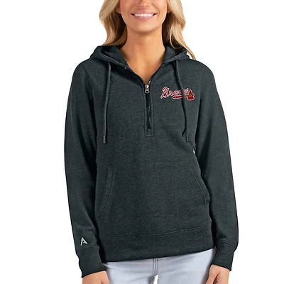 Women's Antigua Heathered Charcoal Atlanta Braves Action Half-Zip Pullover Hoodie