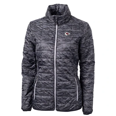 Women's Cutter & Buck Black Kansas City Chiefs Rainier Printed Full-Zip Puffer Jacket