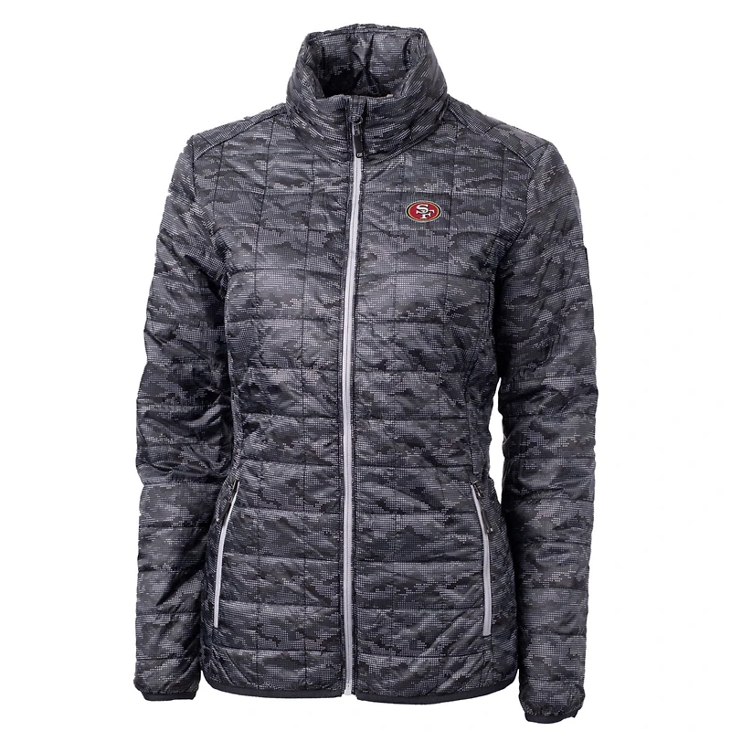 Women's Cutter & Buck Black San Francisco 49ers Rainier Printed Full-Zip Puffer Jacket