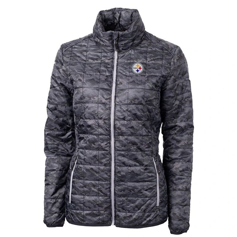 Women's Cutter & Buck Black Pittsburgh Steelers Rainier Printed Full-Zip Puffer Jacket