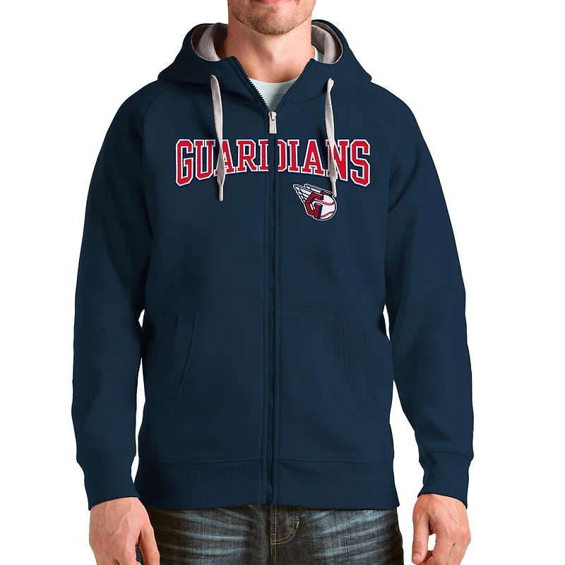 Men's Antigua Navy Cleveland Guardians Wordmark Victory Full-Zip Hoodie