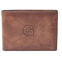Men's Fossil Brown Georgetown Hoyas Leather Derrick Front Pocket Bi-Fold Wallet