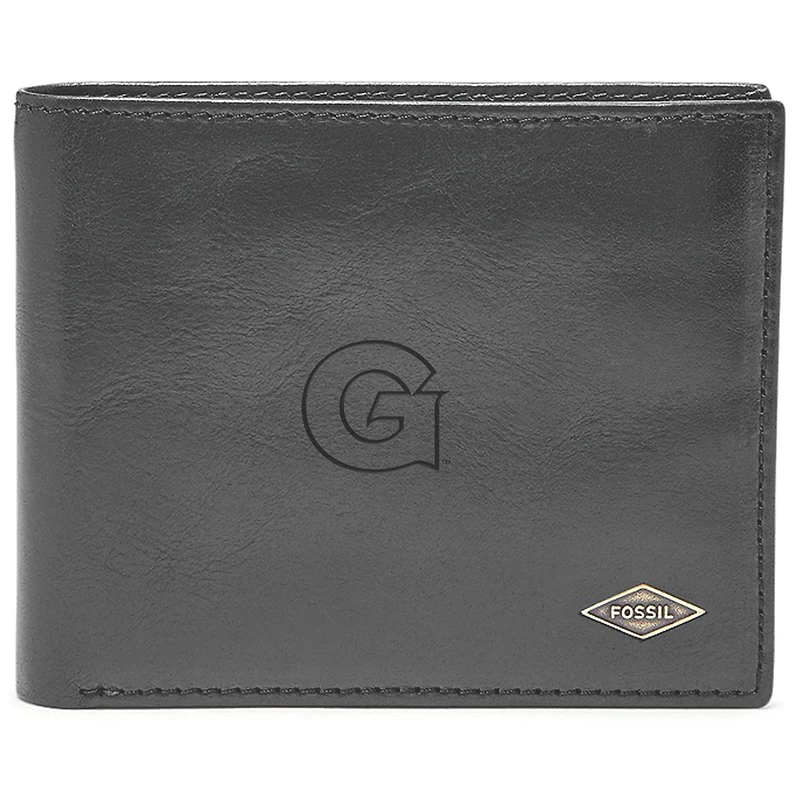 Men's Fossil Black Georgetown Hoyas Leather Ryan RFID Flip ID Bifold Wallet