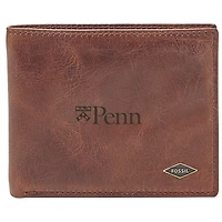 Men's Fossil Brown Pennsylvania Quakers Leather Ryan RFID Flip ID Bifold Wallet