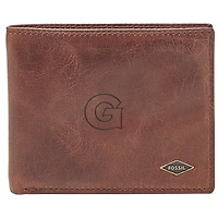 Men's Fossil Brown Georgetown Hoyas Leather Ryan RFID Flip ID Bifold Wallet
