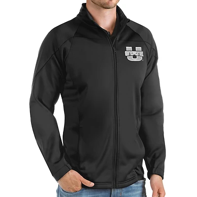 Men's Antigua Black Utah State Aggies Links Full-Zip Golf Jacket