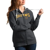 Women's Antigua Charcoal Boston Bruins Wordmark Victory Full-Zip Hoodie