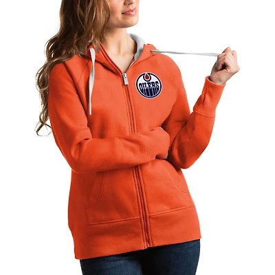 Women's Antigua Orange Edmonton Oilers Victory Full-Zip Hoodie