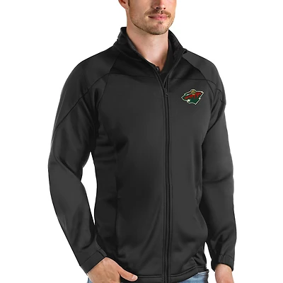 Men's Antigua Black Minnesota Wild Links Full-Zip Golf Jacket