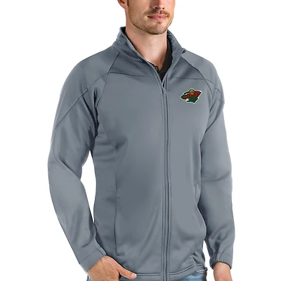 Men's Antigua Gray Minnesota Wild Links Full-Zip Golf Jacket