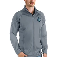 Men's Antigua Gray Seattle Kraken Links Full-Zip Golf Jacket