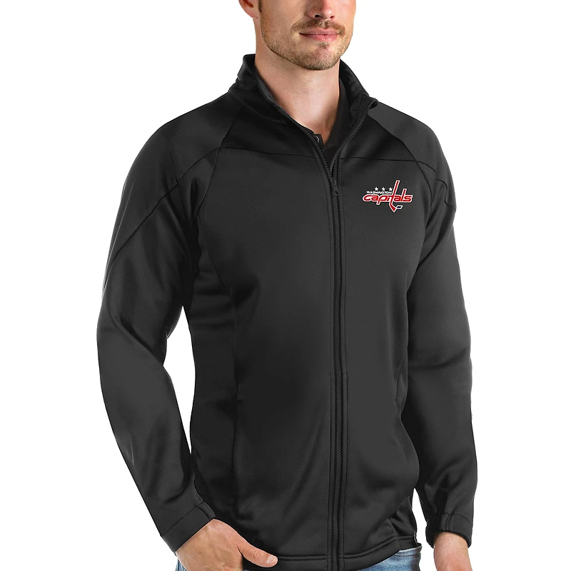 Men's Antigua Black Washington Capitals Links Full-Zip Golf Jacket