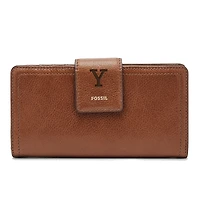 Women's Fossil Brown Yale Bulldogs Leather Logan RFID Tab Clutch