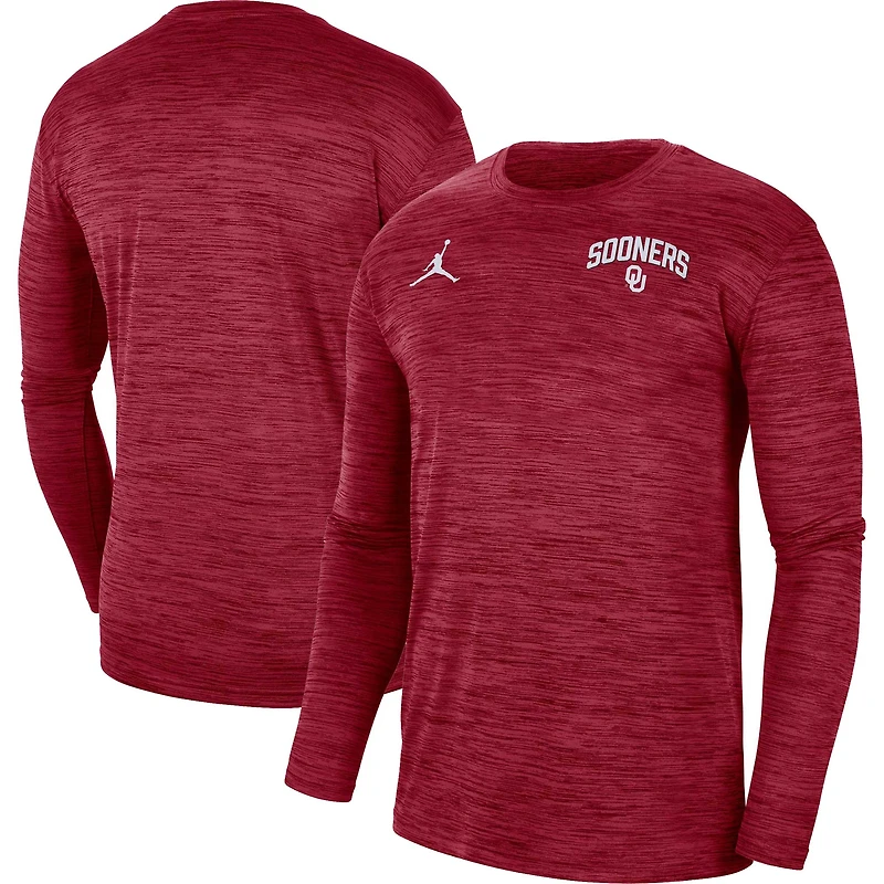 Men's Jordan Brand Crimson Oklahoma Sooners Sideline Game Day Velocity Performance Long Sleeve T-Shirt