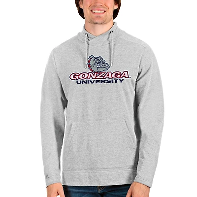 Men's Antigua Heathered Gray Gonzaga Bulldogs Team Logo Reward Crossover Neckline Pullover Sweatshirt