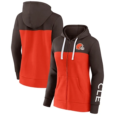 Women's Fanatics Brown/Orange Cleveland Browns Take The Field Color Block Full-Zip Hoodie