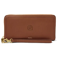 Women's Fossil Brown Georgetown Hoyas Leather Logan RFID Zip Around Clutch