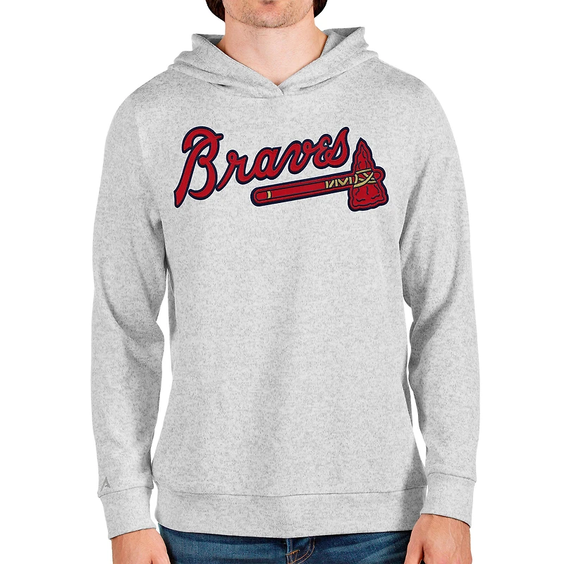 Men's Antigua Heathered Gray Atlanta Braves Team Logo Absolute Pullover Hoodie