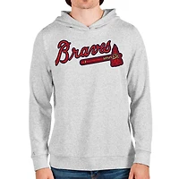 Men's Antigua Heathered Gray Atlanta Braves Team Logo Absolute Pullover Hoodie