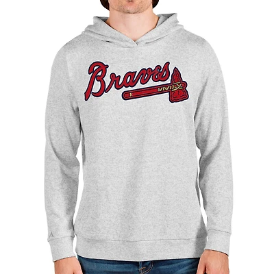 Men's Antigua Heathered Gray Atlanta Braves Team Logo Absolute Pullover Hoodie