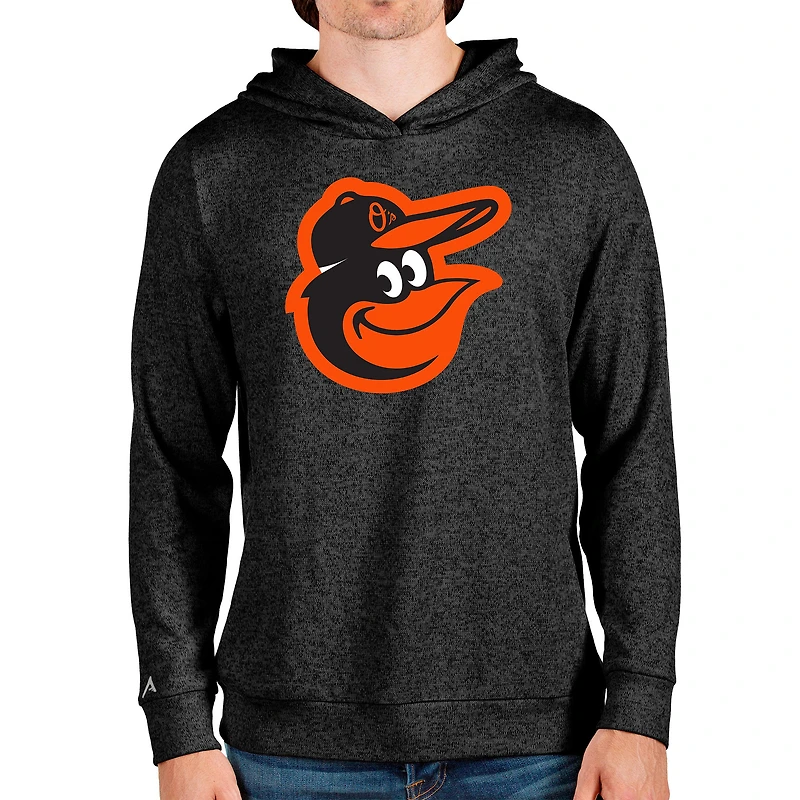 Men's Antigua Heathered Black Baltimore Orioles Team Logo Absolute Pullover Hoodie