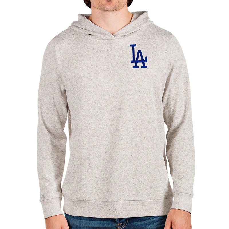 Men's Antigua Oatmeal Los Angeles Dodgers Absolute Pullover Hoodie