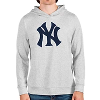 Men's Antigua Heathered Gray New York Yankees Team Logo Absolute Pullover Hoodie